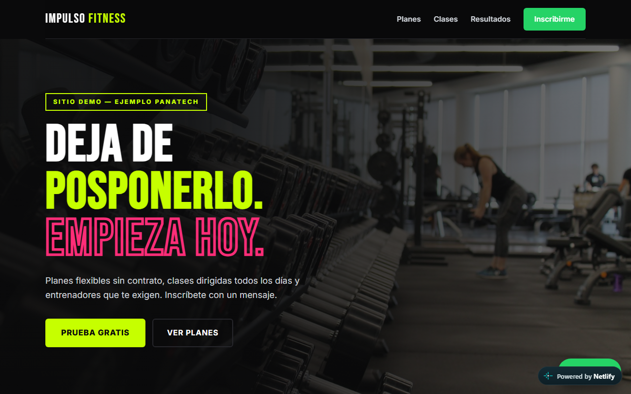 Vista previa real: Gimnasio con planes