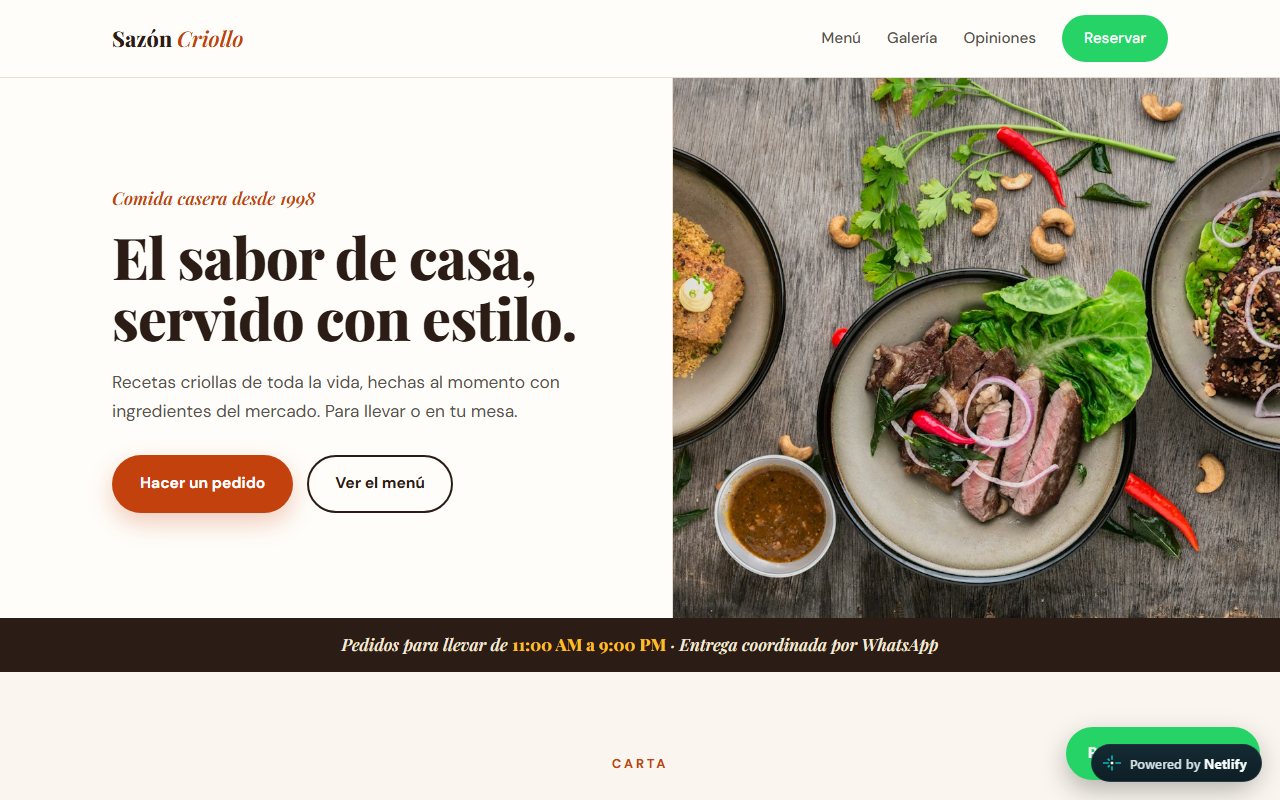 Vista previa real: Restaurante con menú digital